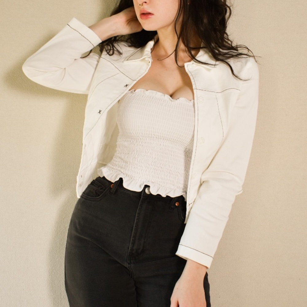 Vintage Y2K Cropped Contrast Stitching Jacket